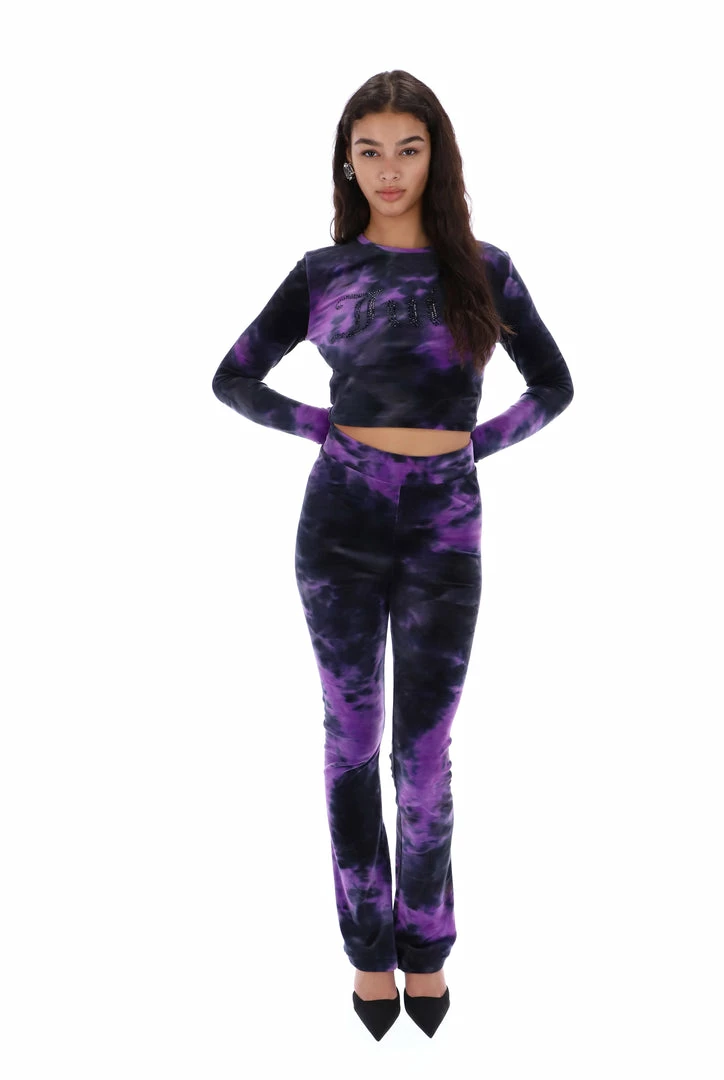 JUICY COUTURE TRACKSUITS PURPLE TIE DYE VELOUR DIAMANTE FLARED PANTS