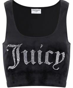 JUICY COUTURE BLACK VELOUR DIAMANTE CROP TOP