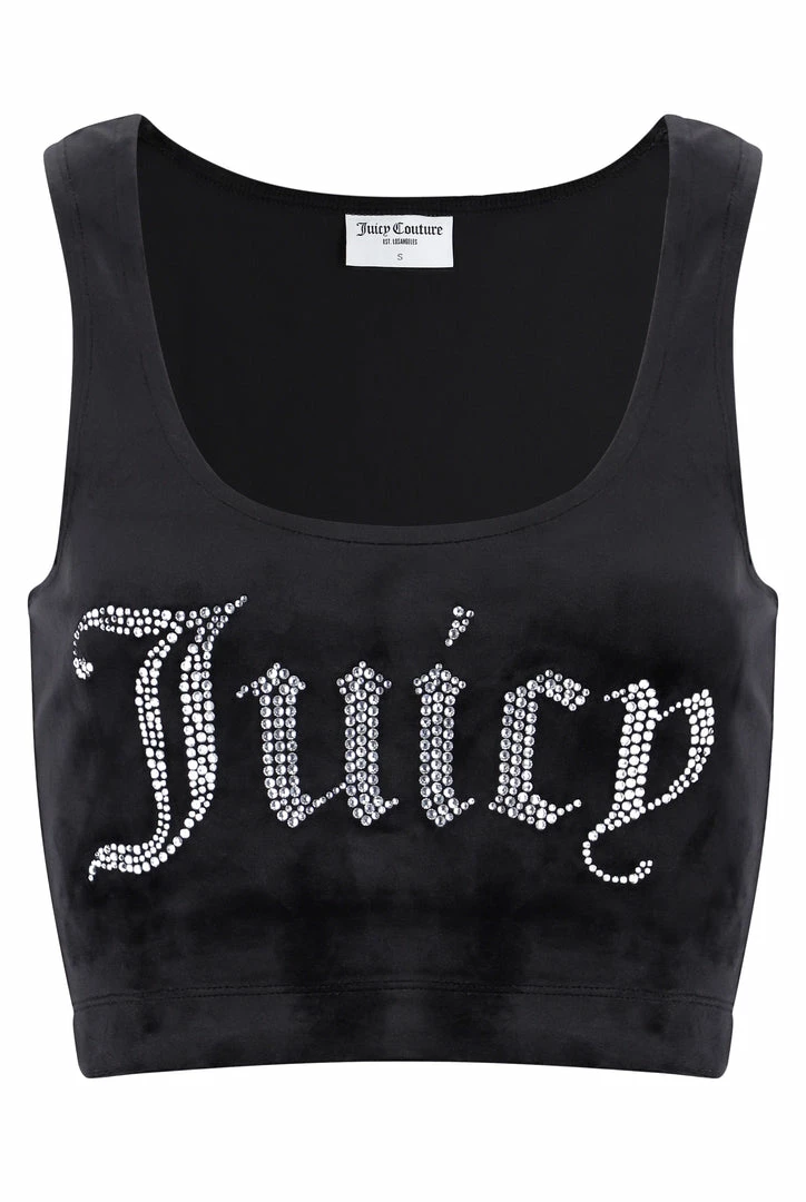 JUICY COUTURE BLACK VELOUR DIAMANTE CROP TOP