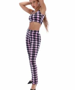 JUICY COUTURE TOPS ORCHID MONOGRAM CHECK VELOUR CROP TOP