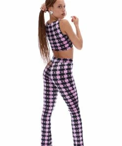 JUICY COUTURE TOPS ORCHID MONOGRAM CHECK VELOUR CROP TOP