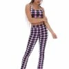 JUICY COUTURE ORCHID MONO CHECK PRINTED VELOUR FLARED PANTS BOTTOMS