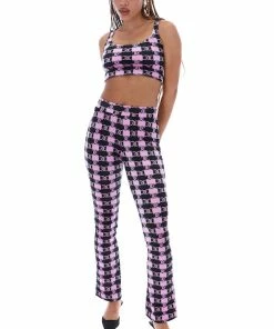 JUICY COUTURE TOPS ORCHID MONOGRAM CHECK VELOUR CROP TOP