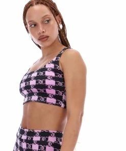 JUICY COUTURE TOPS ORCHID MONOGRAM CHECK VELOUR CROP TOP