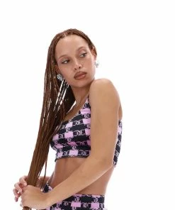 JUICY COUTURE TOPS ORCHID MONOGRAM CHECK VELOUR CROP TOP