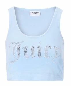 JUICY COUTURE TOPS COOL BLUE VELOUR DIAMANTE CROP TOP