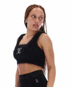 JUICY COUTURE TOPS BLACK FLUFFY KNIT CROP TOP