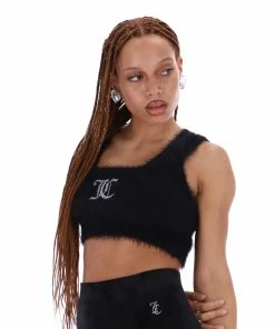 JUICY COUTURE TOPS BLACK FLUFFY KNIT CROP TOP