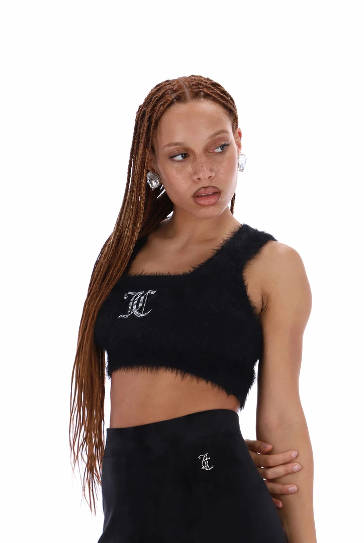 JUICY COUTURE TOPS BLACK FLUFFY KNIT CROP TOP