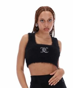 JUICY COUTURE TOPS BLACK FLUFFY KNIT CROP TOP