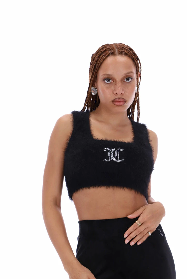 JUICY COUTURE TOPS BLACK FLUFFY KNIT CROP TOP