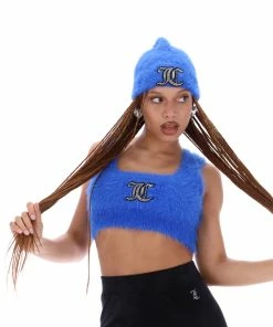 JUICY COUTURE PRINCESS BLUE FLUFFY KNIT CROP TOP