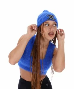 JUICY COUTURE ACCESSORIES PRINCESS BLUE FLUFFY KNIT DIAMANTE BEANIE