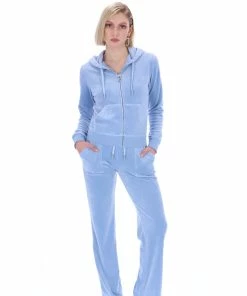JUICY COUTURE DELLA ROBIA BLUE CLASSIC VELOUR DEL RAY POCKETED BOTTOMS TRACKSUITS