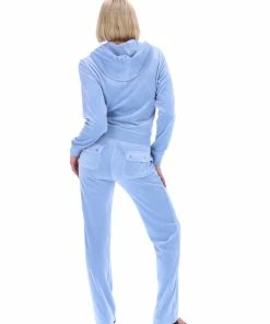 JUICY COUTURE DELLA ROBIA BLUE CLASSIC VELOUR DEL RAY POCKETED BOTTOMS TRACKSUITS