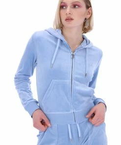 JUICY COUTURE DELLA ROBIA BLUE CLASSIC VELOUR DEL RAY POCKETED BOTTOMS TRACKSUITS