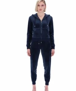 JUICY COUTURE NIGHT SKY BLUE CLASSIC VELOUR CUFFED JOGGER