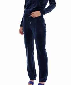 JUICY COUTURE NIGHT SKY BLUE CLASSIC VELOUR DEL RAY POCKETED BOTTOMS TRACKSUITS