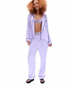 JUICY COUTURE PASTEL LILAC SATIN EMBROIDERED PYJAMA SHIRT