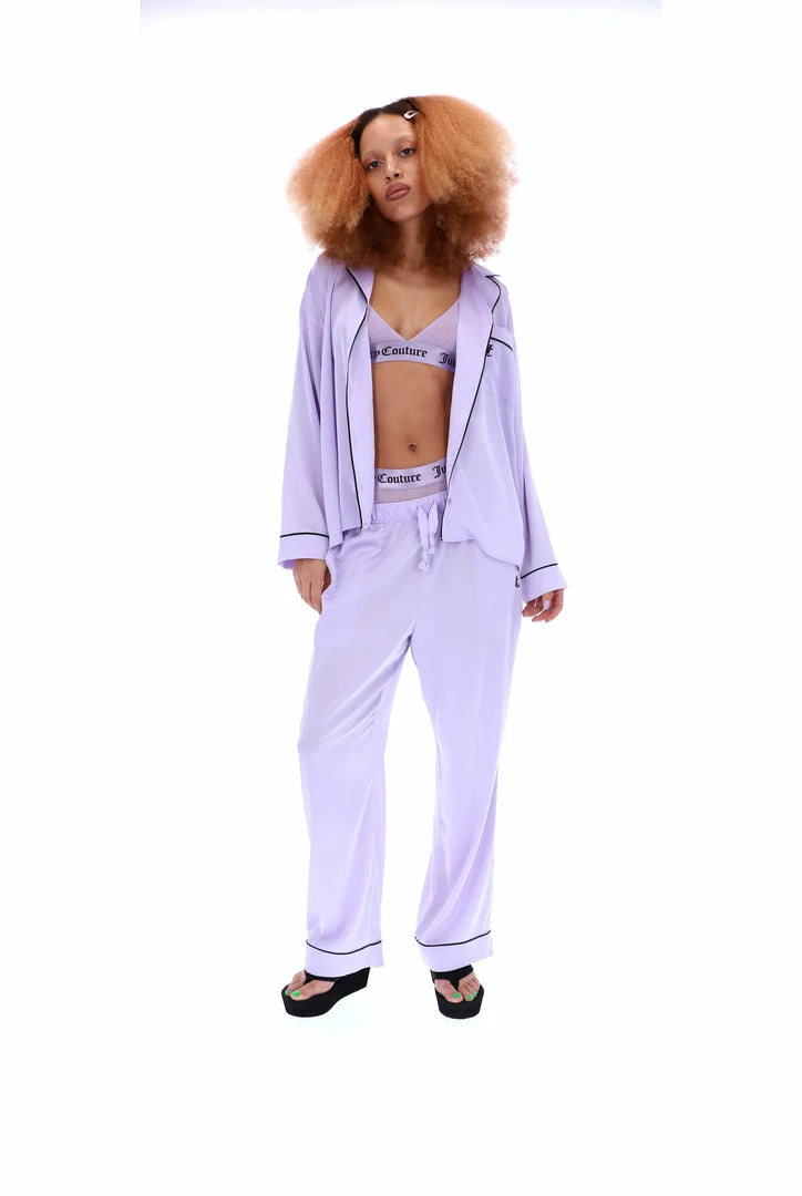 JUICY COUTURE PASTEL LILAC SATIN EMBROIDERED PYJAMA SHIRT