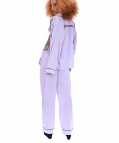 JUICY COUTURE PASTEL LILAC SATIN EMBROIDERED PYJAMA SHIRT