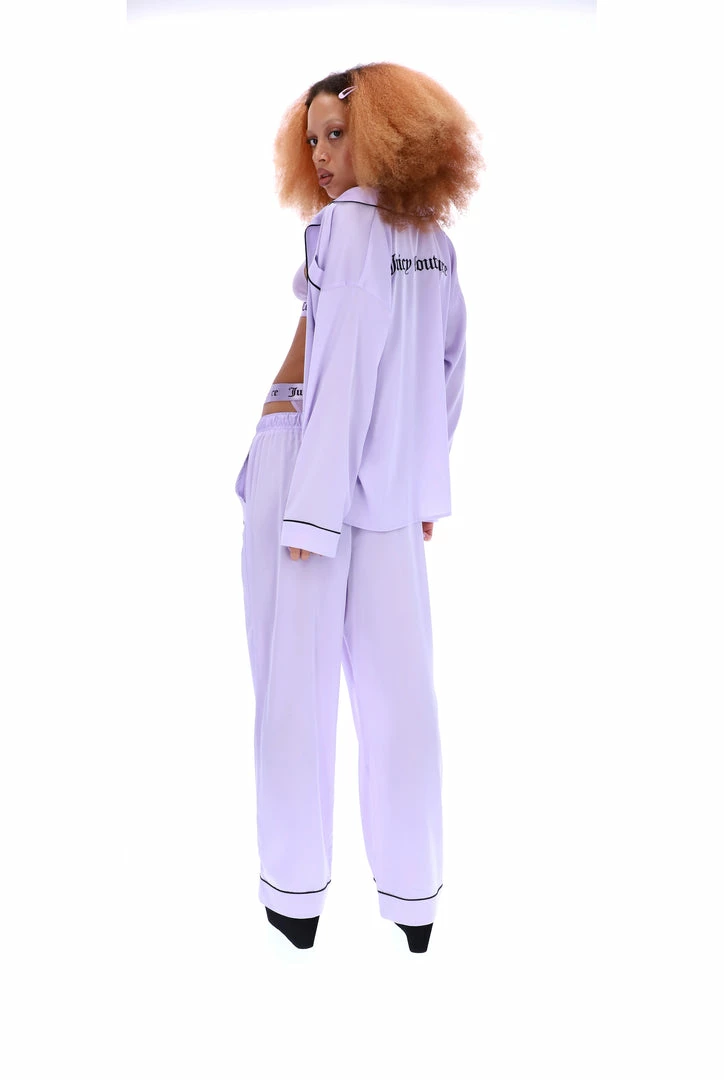 JUICY COUTURE PASTEL LILAC SATIN EMBROIDERED PYJAMA SHIRT