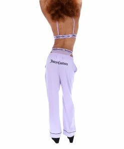 JUICY COUTURE PASTEL LILAC SATIN EMBROIDERED PYJAMA BOTTOMS