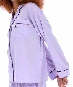 JUICY COUTURE PASTEL LILAC SATIN EMBROIDERED PYJAMA SHIRT
