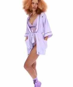 JUICY COUTURE PASTEL LILAC SATIN EMBROIDERED KIMONO TOPS