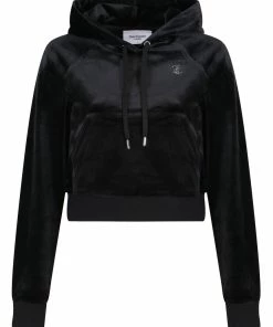 JUICY COUTURE BLACK VELOUR DIAMANTE HOODIE TRACKSUITS