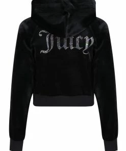 JUICY COUTURE BLACK VELOUR DIAMANTE HOODIE TRACKSUITS