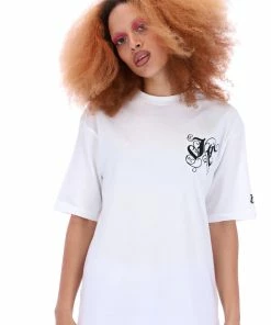 JUICY COUTURE WHITE SHORT SLEEVED GOTHIC VINE JC BOYFRIEND TEE TOPS