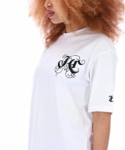 JUICY COUTURE WHITE SHORT SLEEVED GOTHIC VINE JC BOYFRIEND TEE TOPS