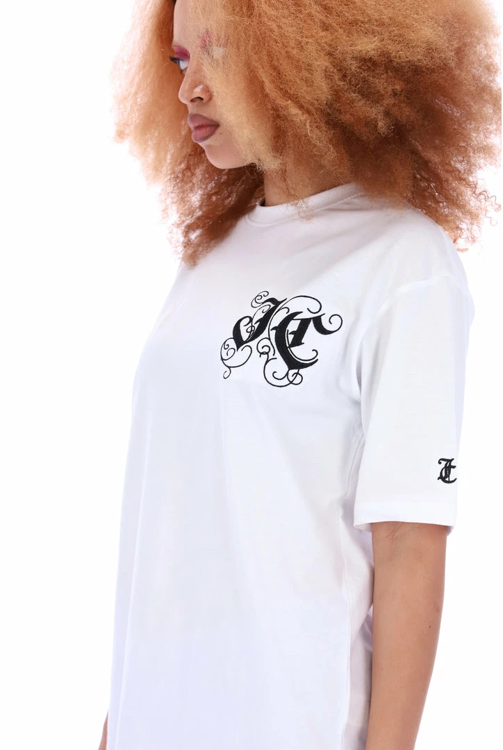 JUICY COUTURE WHITE SHORT SLEEVED GOTHIC VINE JC BOYFRIEND TEE TOPS