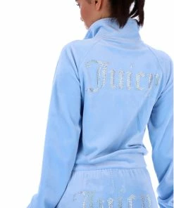 JUICY COUTURE POWDER BLUE VELOUR DIAMANTE TRACKTOP TRACKSUITS