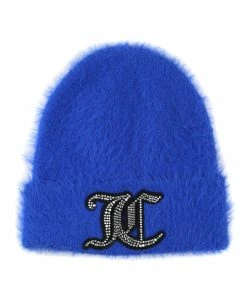 JUICY COUTURE ACCESSORIES PRINCESS BLUE FLUFFY KNIT DIAMANTE BEANIE
