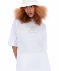 JUICY COUTURE WHITE SHORT SLEEVED DIAMANTE JC STACKED BOYFRIEND TEE
