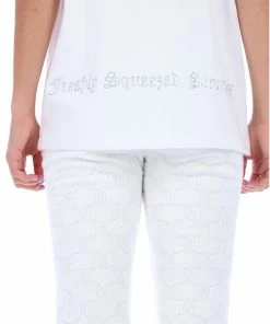 JUICY COUTURE WHITE SHORT SLEEVED DIAMANTE JC STACKED BOYFRIEND TEE