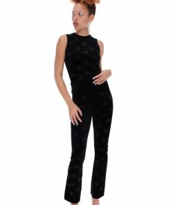 JUICY COUTURE BLACK VELOUR MONOGRAM DIAMANTE EMBELLISHED TANK