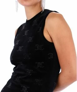 JUICY COUTURE BLACK VELOUR MONOGRAM DIAMANTE EMBELLISHED TANK