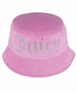 JUICY COUTURE ACCESSORIES ORCHID PINK DIAMANTE VELOUR BUCKET HAT
