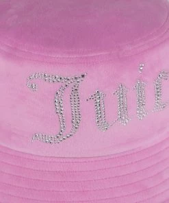 JUICY COUTURE ACCESSORIES ORCHID PINK DIAMANTE VELOUR BUCKET HAT