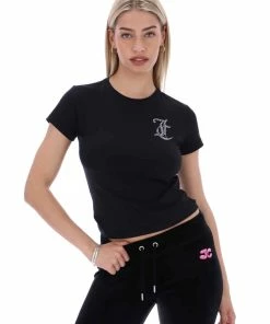 JUICY COUTURE BLACK DIAMANTE JC GIRLFRIEND TEE NEW IN