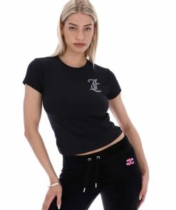JUICY COUTURE BLACK DIAMANTE JC GIRLFRIEND TEE NEW IN
