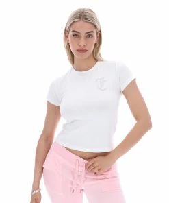 JUICY COUTURE WHITE DIAMANTE JC GIRLFRIEND TEE NEW IN