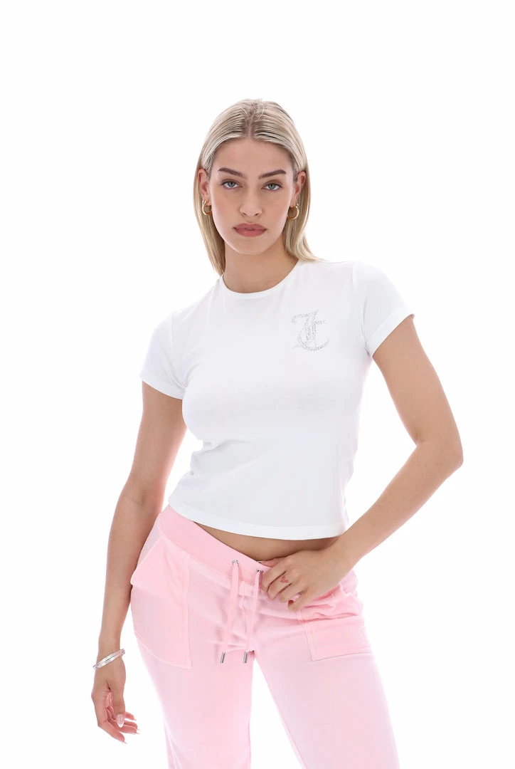 JUICY COUTURE WHITE DIAMANTE JC GIRLFRIEND TEE NEW IN