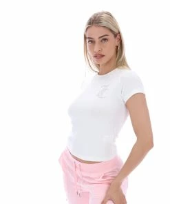 JUICY COUTURE WHITE DIAMANTE JC GIRLFRIEND TEE NEW IN