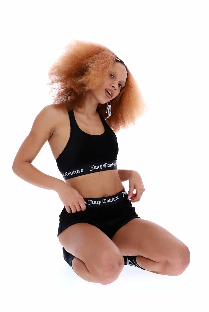 JUICY COUTURE BLACK RIBBED VELOUR LOUNGE FLARED SHORTS BOTTOMS