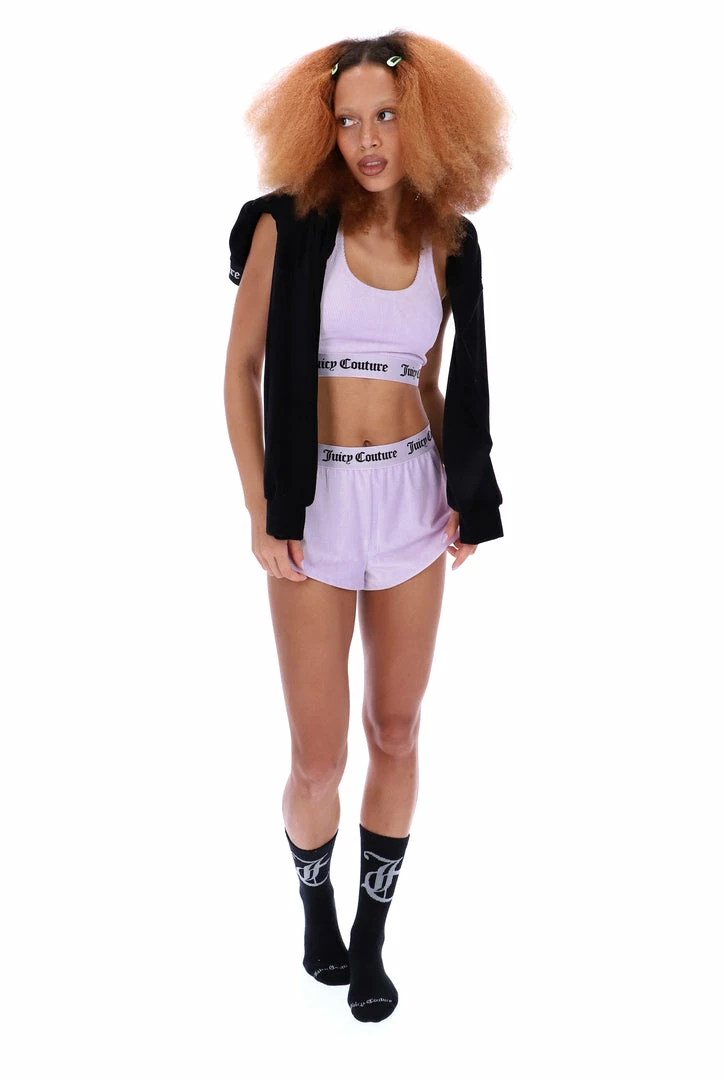 JUICY COUTURE PASTEL LILAC RIBBED VELOUR LOUNGE RACER BRA LOUNGEWEAR