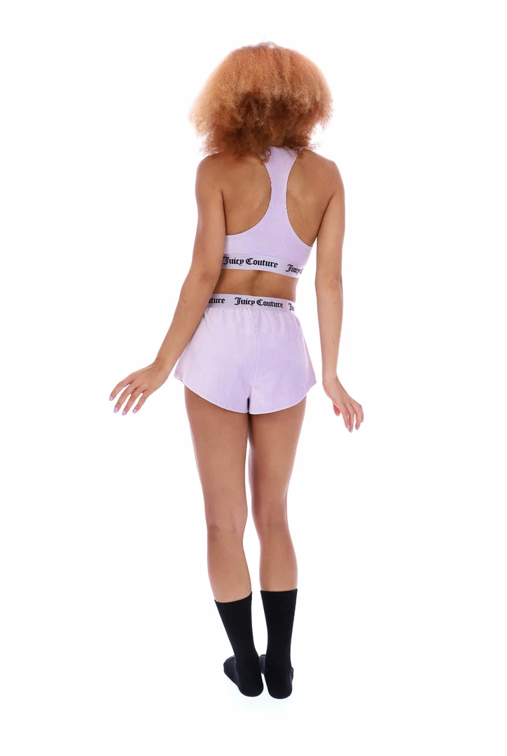 JUICY COUTURE PASTEL LILAC RIBBED VELOUR LOUNGE RACER BRA LOUNGEWEAR